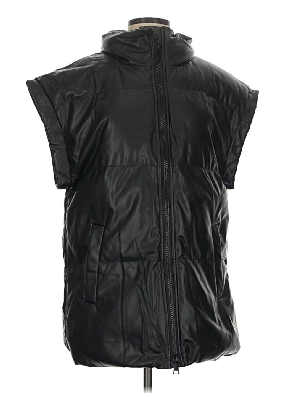 Terrell Dominick Vegan Leather Puffer Vest Oversized Streetwear Black Size Small